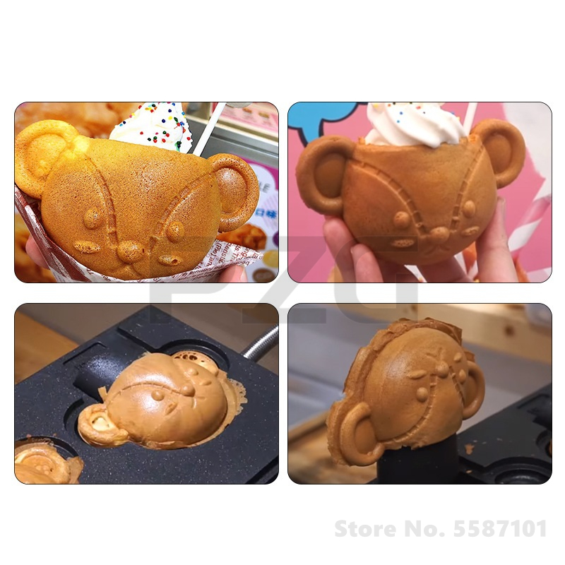 2개 테디베어 모양 미니 와플 케이크 메이커 디지털 아 - Commercial Waffle Cone Maker Ice Cream 리뷰 및 가격