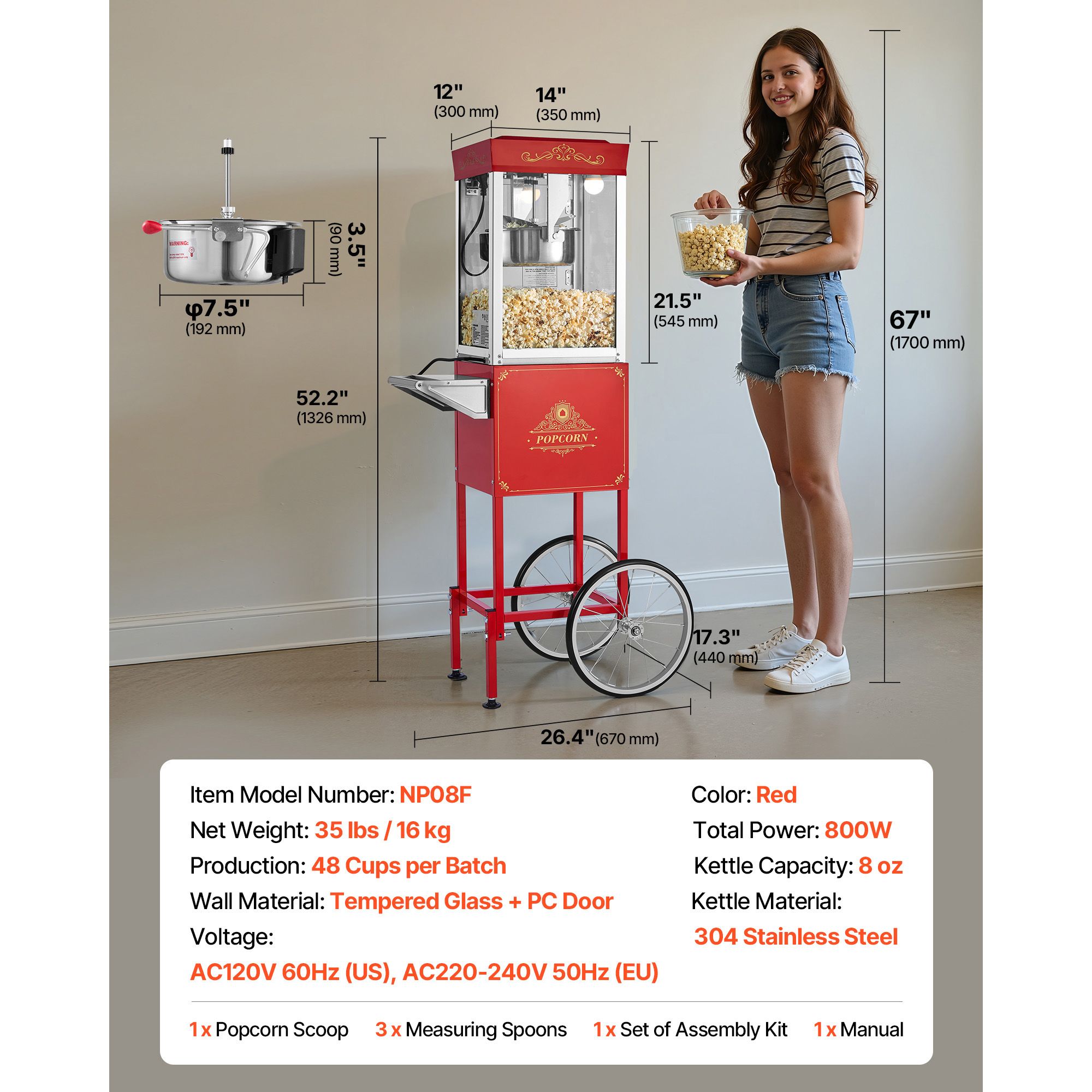 카트가 있는 팝콘 기계, 8온스 스테인리스 스틸 케틀, - Commercial Popcorn Maker 8Oz 리뷰 및 가격