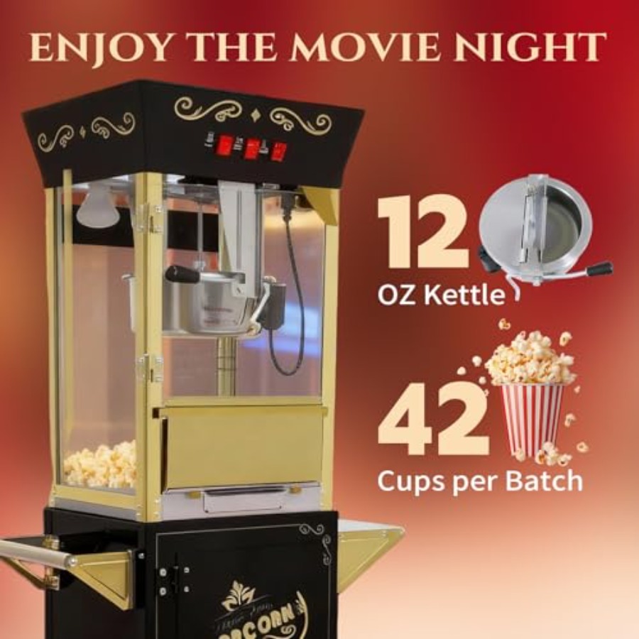 카트가 있는 팝콘 기계, 12온스 용기가 있는 팝콘 메 - Popcorn Machine Cart Vintage Style 리뷰 및 가격