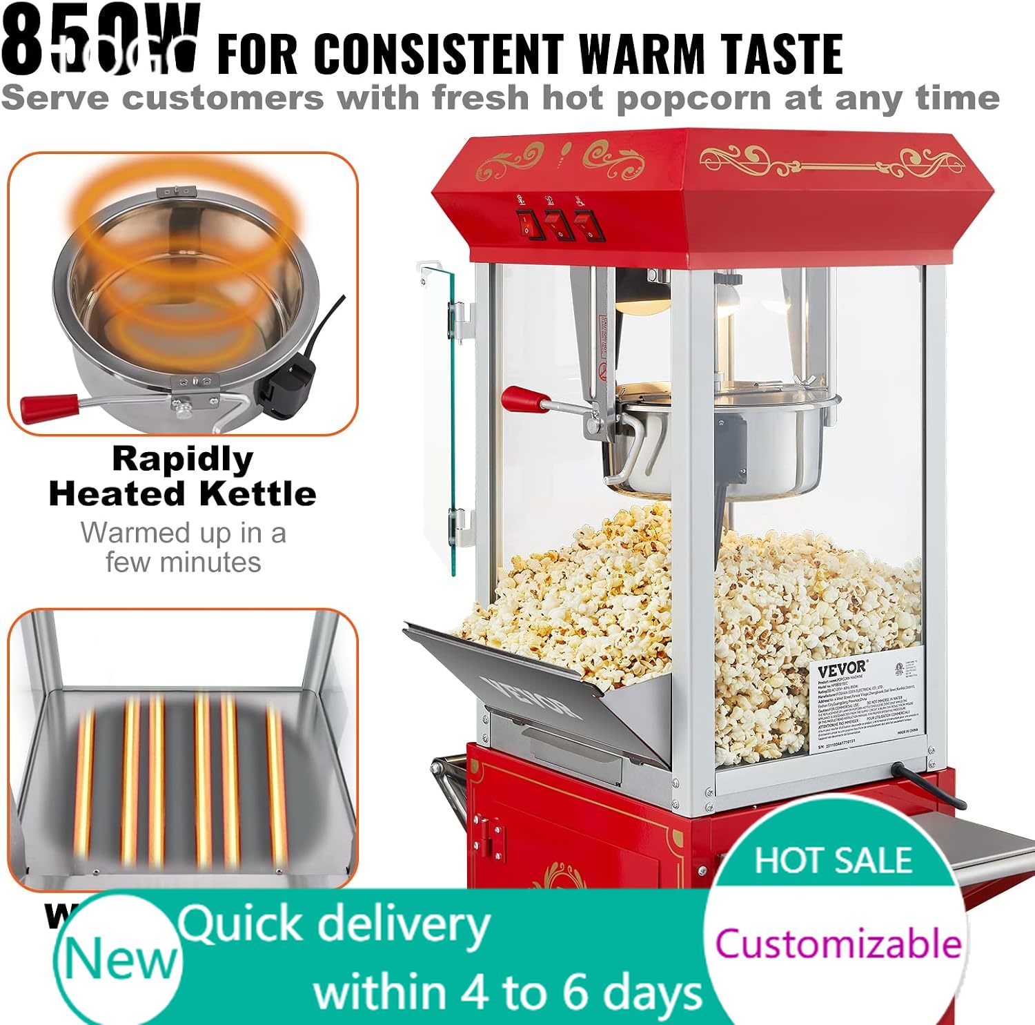 상업용 팝콘 기계, 8온스 케틀, 850W 바퀴 달린  - Commercial Popcorn Maker 8Oz 리뷰 및 가격