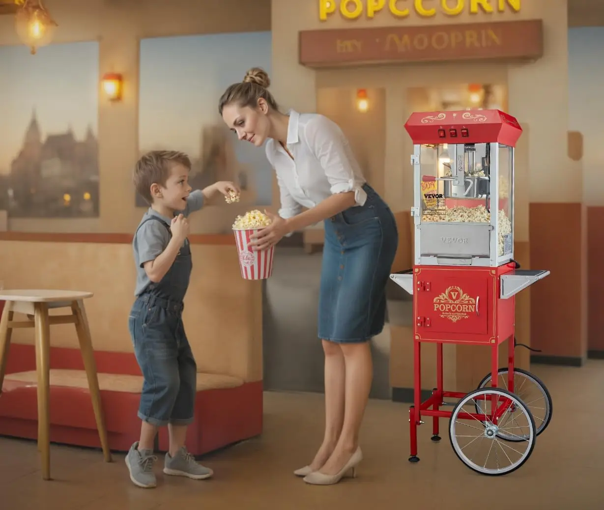상업용 팝콘 기계, 8온스 케틀, 850W 바퀴 달린  - Commercial Popcorn Maker 8Oz 리뷰 및 가격